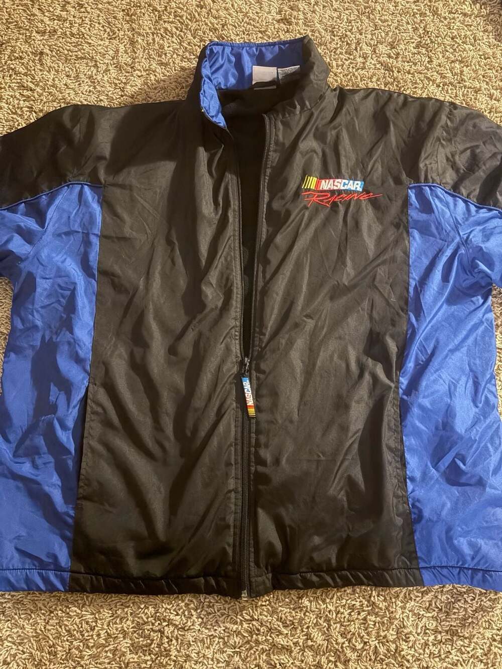Nascar Racing Jacket Black Blue Windbreaker Full Zip